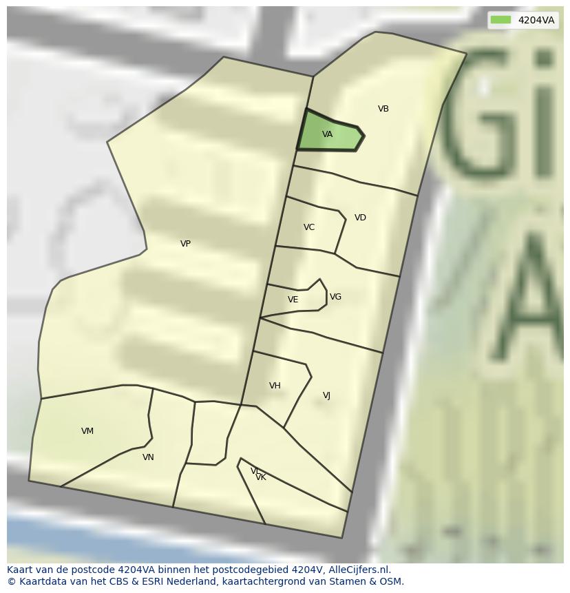 Afbeelding van het postcodegebied 4204 VA op de kaart.