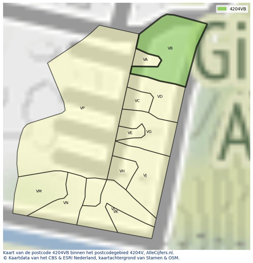 Afbeelding van het postcodegebied 4204 VB op de kaart.