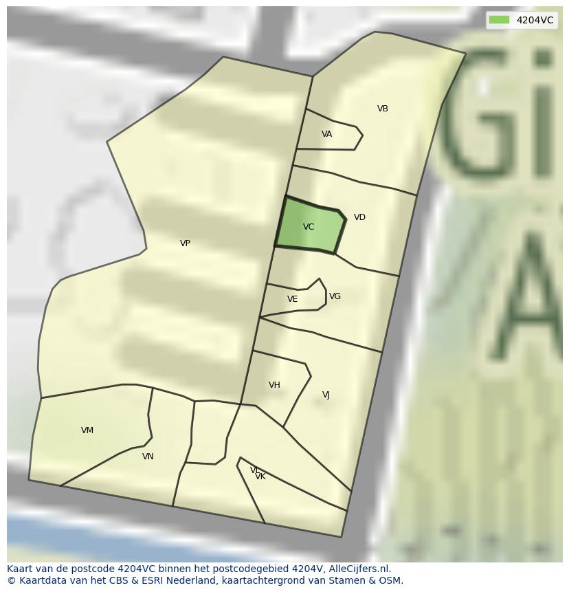 Afbeelding van het postcodegebied 4204 VC op de kaart.