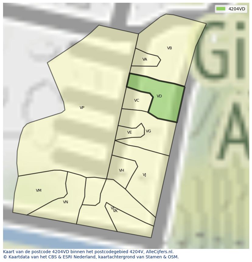 Afbeelding van het postcodegebied 4204 VD op de kaart.