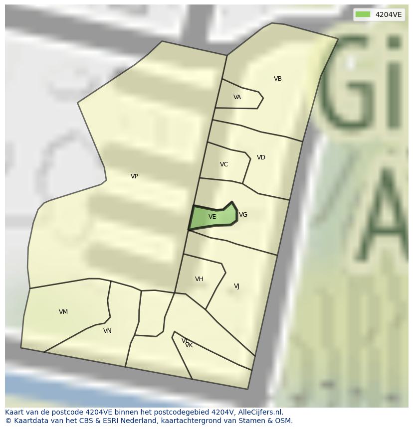 Afbeelding van het postcodegebied 4204 VE op de kaart.