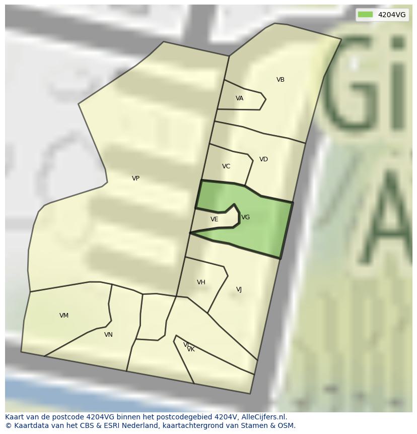 Afbeelding van het postcodegebied 4204 VG op de kaart.
