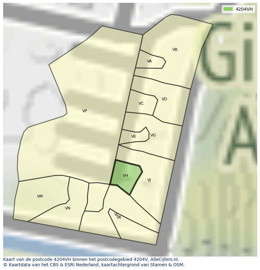 Afbeelding van het postcodegebied 4204 VH op de kaart.