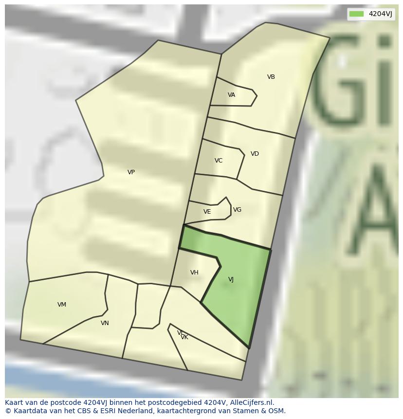 Afbeelding van het postcodegebied 4204 VJ op de kaart.