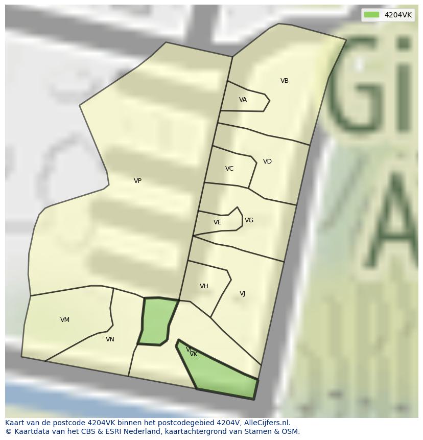 Afbeelding van het postcodegebied 4204 VK op de kaart.