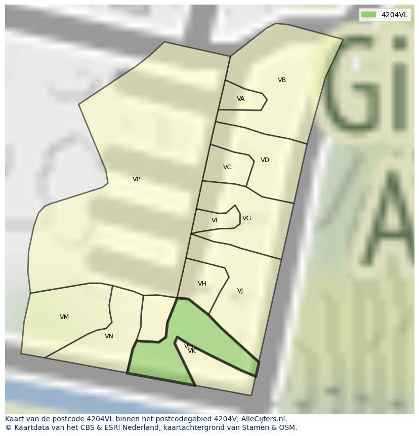 Afbeelding van het postcodegebied 4204 VL op de kaart.