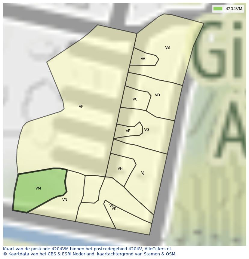 Afbeelding van het postcodegebied 4204 VM op de kaart.