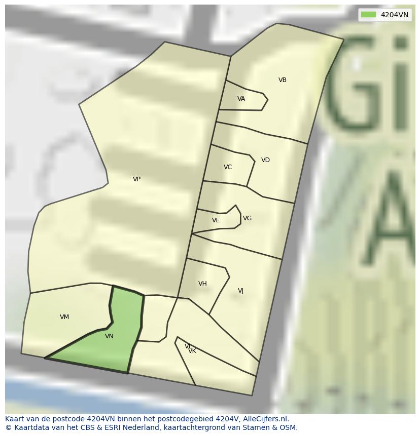 Afbeelding van het postcodegebied 4204 VN op de kaart.