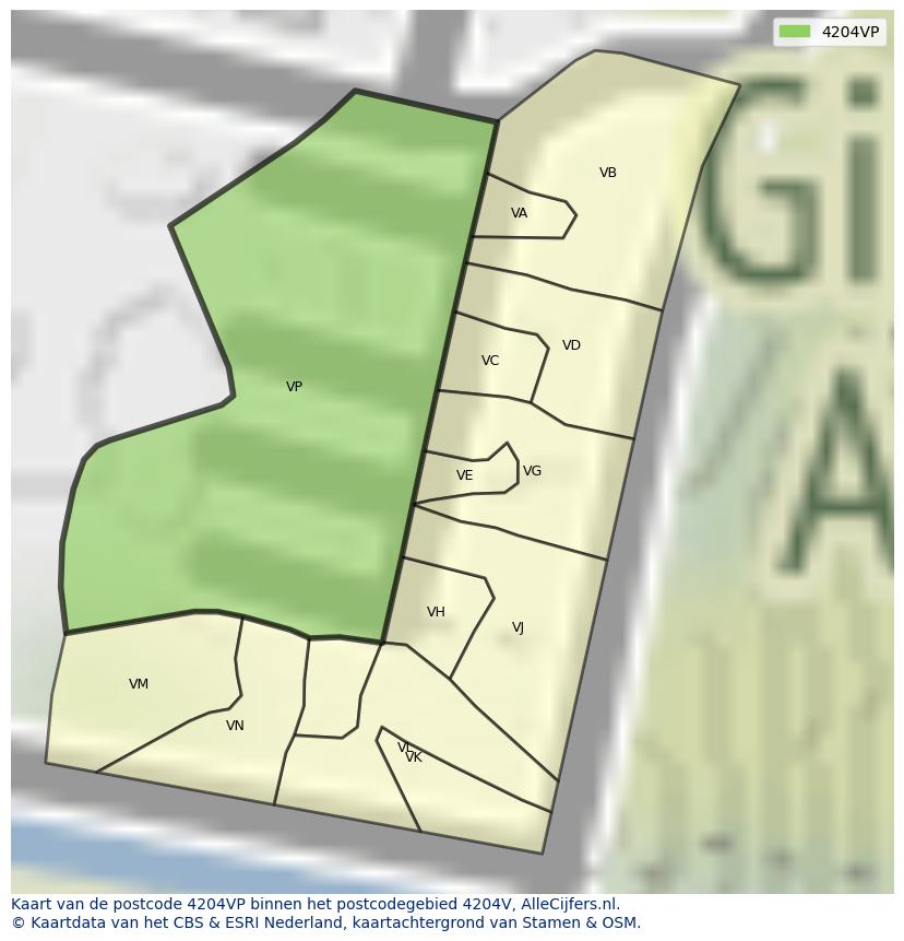 Afbeelding van het postcodegebied 4204 VP op de kaart.
