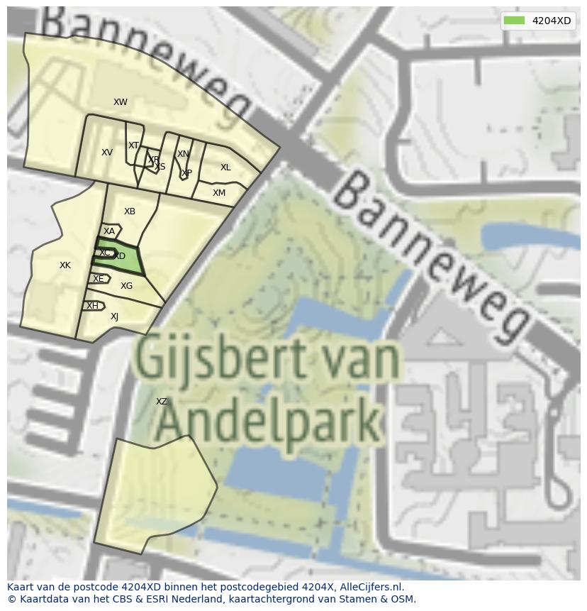 Afbeelding van het postcodegebied 4204 XD op de kaart.