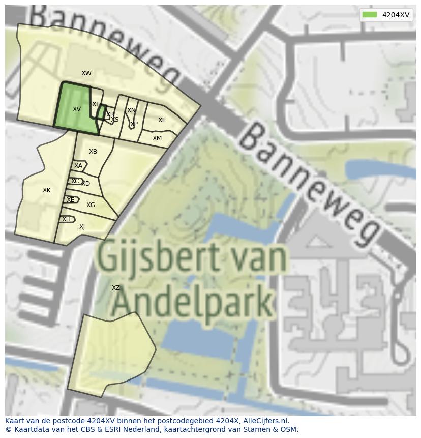 Afbeelding van het postcodegebied 4204 XV op de kaart.