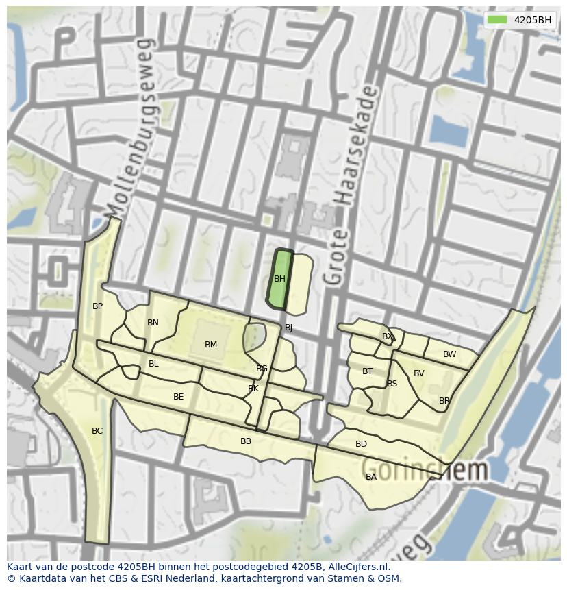 Afbeelding van het postcodegebied 4205 BH op de kaart.