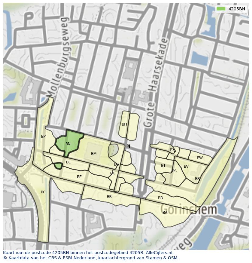 Afbeelding van het postcodegebied 4205 BN op de kaart.