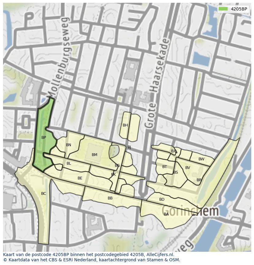 Afbeelding van het postcodegebied 4205 BP op de kaart.
