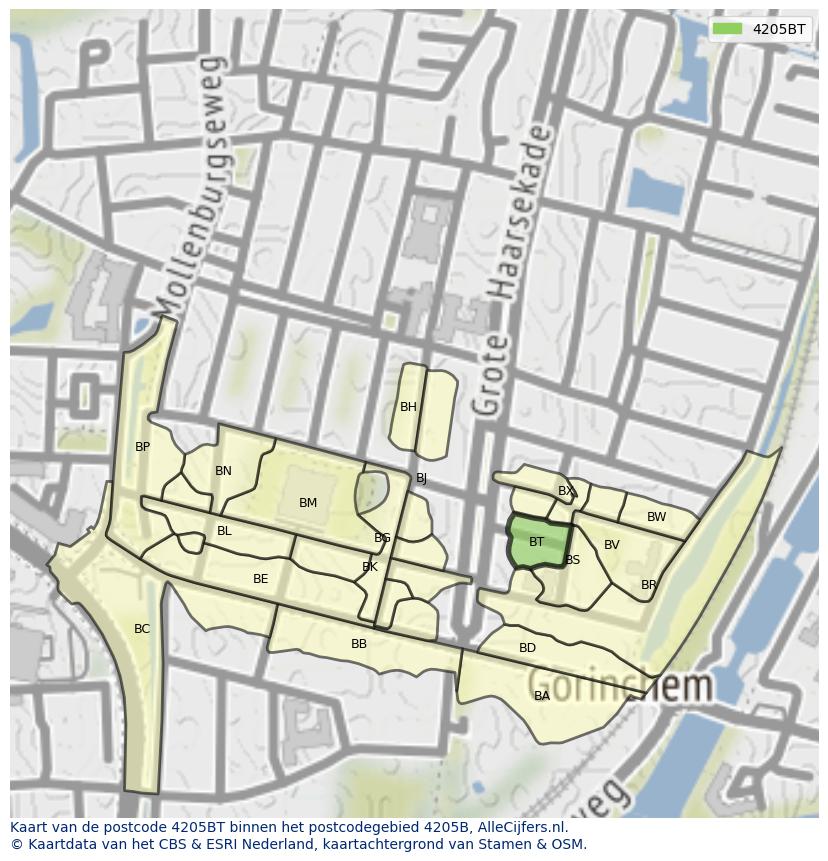 Afbeelding van het postcodegebied 4205 BT op de kaart.