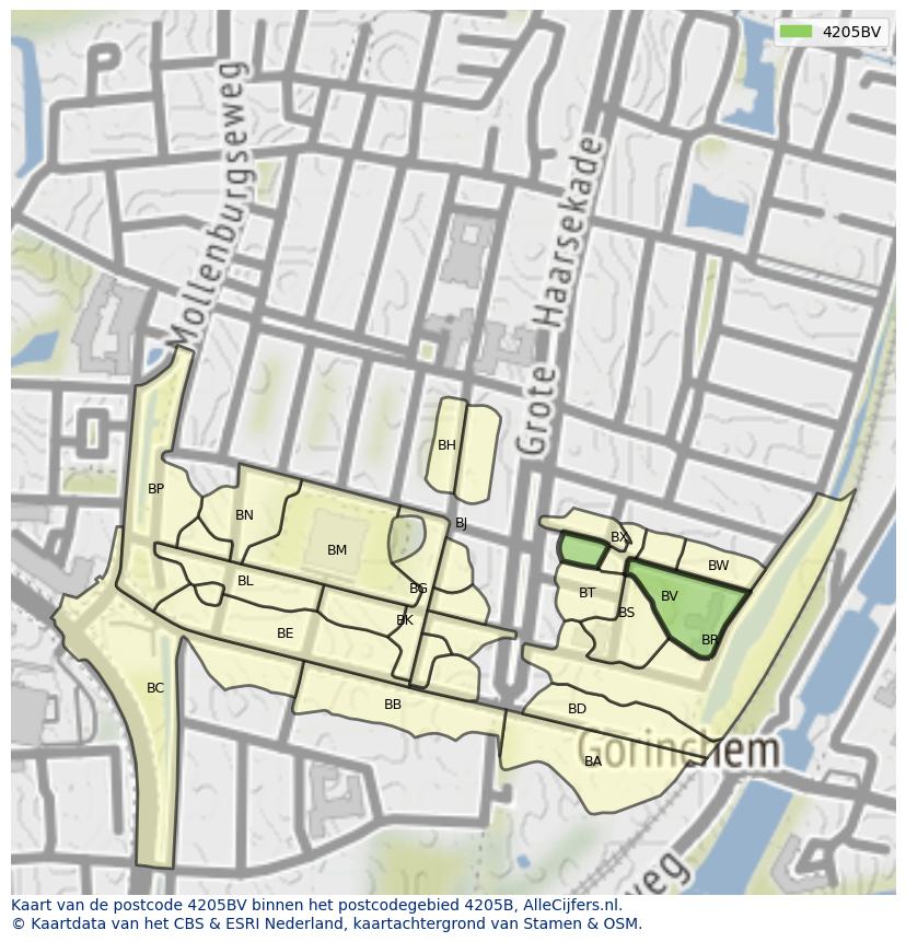 Afbeelding van het postcodegebied 4205 BV op de kaart.