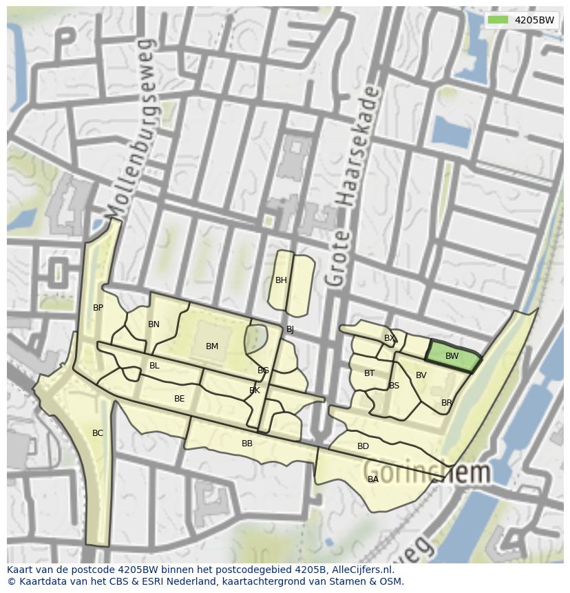 Afbeelding van het postcodegebied 4205 BW op de kaart.