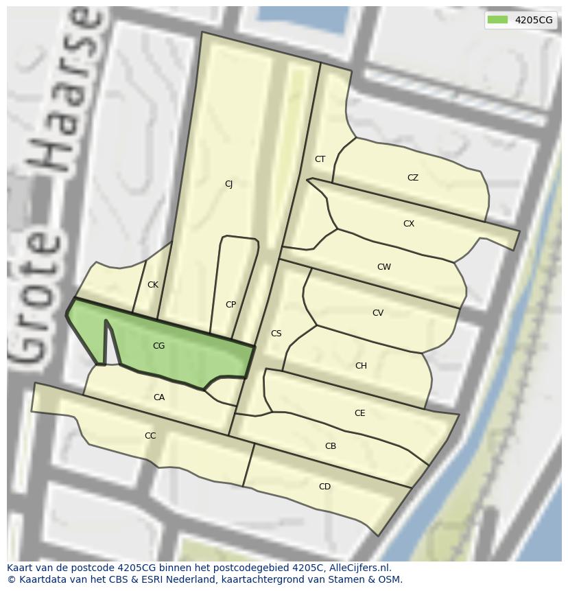 Afbeelding van het postcodegebied 4205 CG op de kaart.