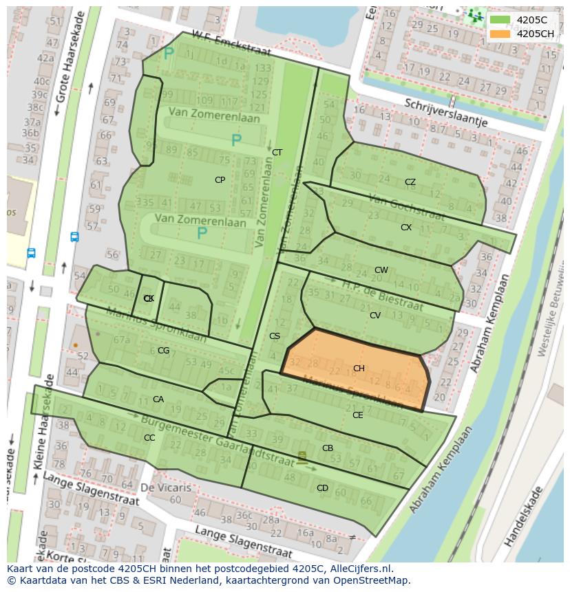 Afbeelding van het postcodegebied 4205 CH op de kaart.