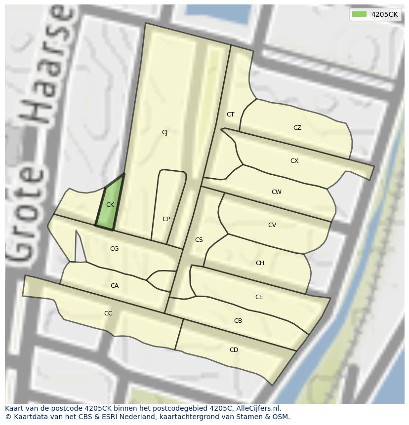Afbeelding van het postcodegebied 4205 CK op de kaart.