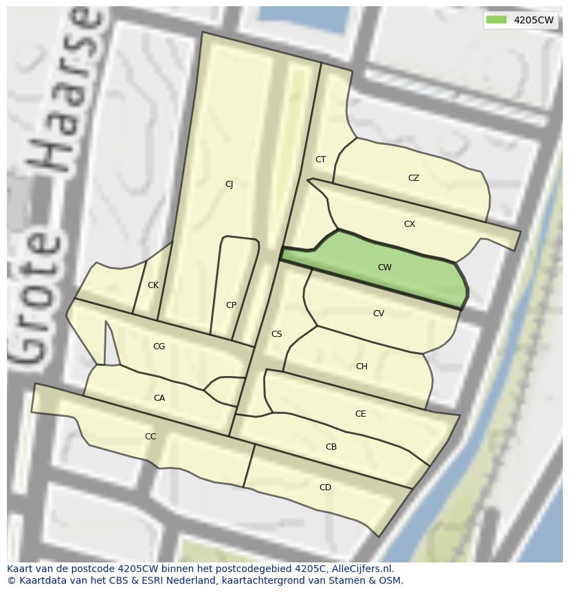 Afbeelding van het postcodegebied 4205 CW op de kaart.