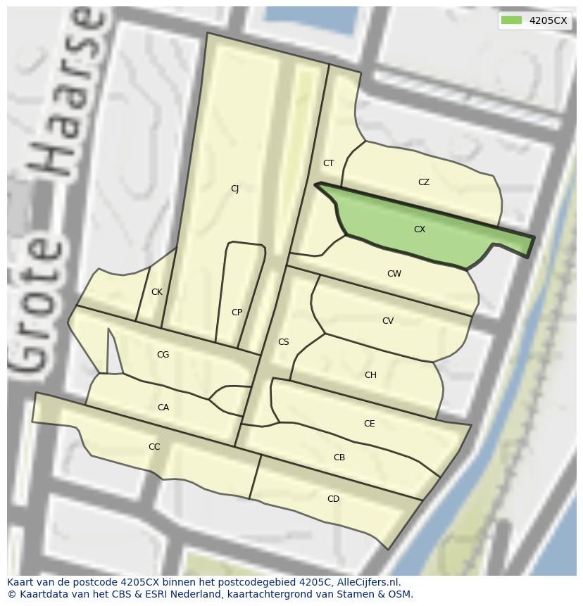 Afbeelding van het postcodegebied 4205 CX op de kaart.