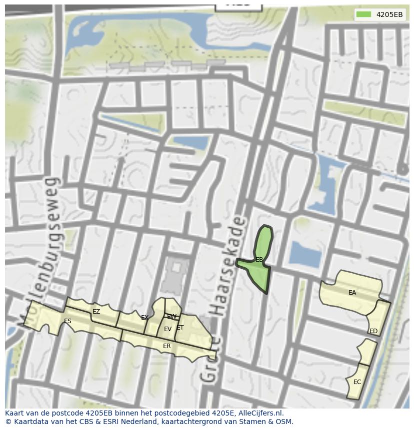 Afbeelding van het postcodegebied 4205 EB op de kaart.