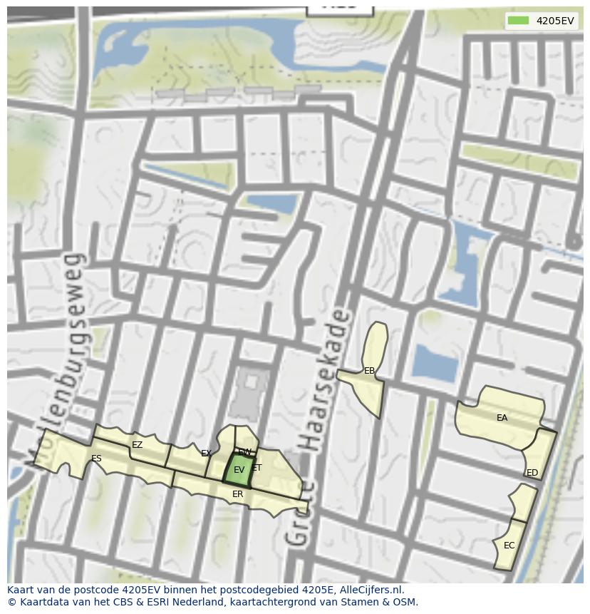 Afbeelding van het postcodegebied 4205 EV op de kaart.