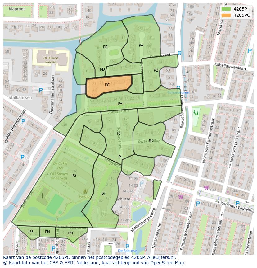 Afbeelding van het postcodegebied 4205 PC op de kaart.