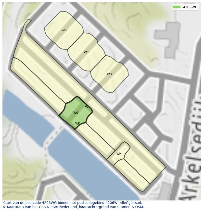 Afbeelding van het postcodegebied 4206 WG op de kaart.