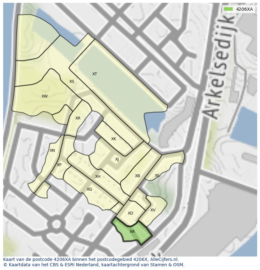 Afbeelding van het postcodegebied 4206 XA op de kaart.