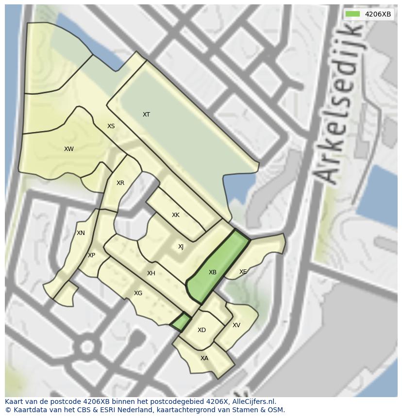 Afbeelding van het postcodegebied 4206 XB op de kaart.
