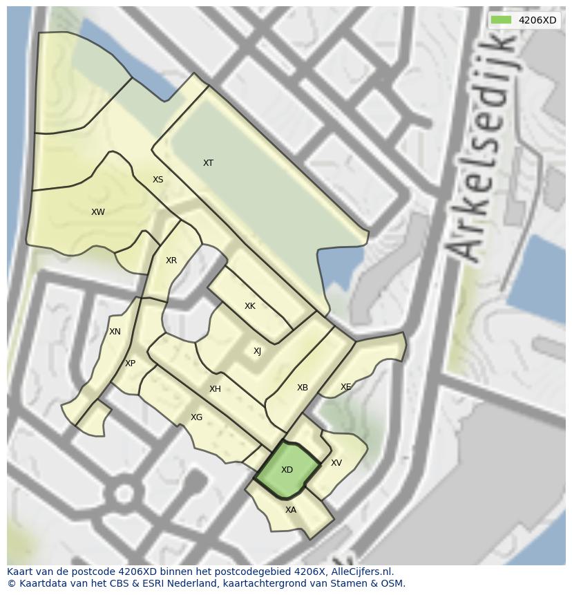 Afbeelding van het postcodegebied 4206 XD op de kaart.
