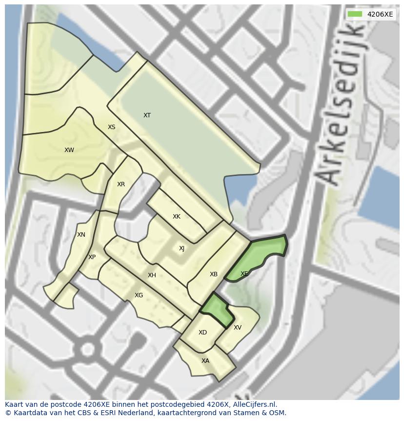 Afbeelding van het postcodegebied 4206 XE op de kaart.