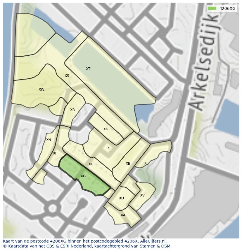 Afbeelding van het postcodegebied 4206 XG op de kaart.