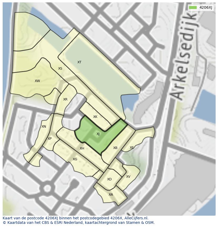Afbeelding van het postcodegebied 4206 XJ op de kaart.