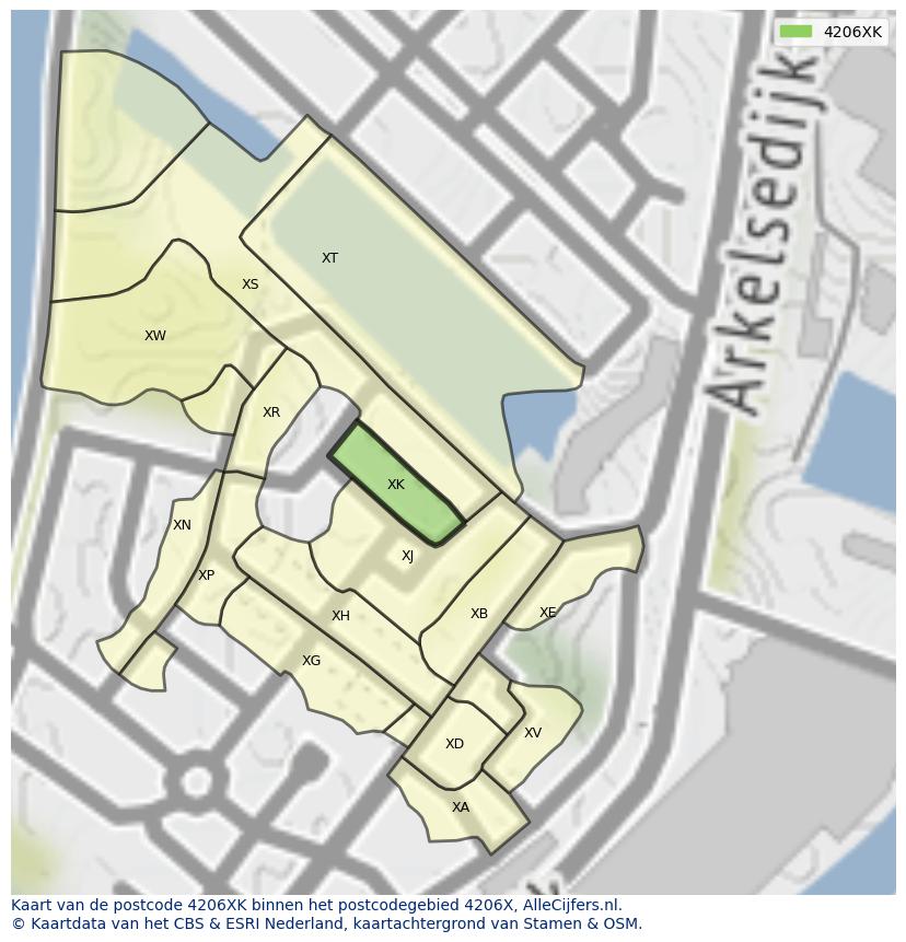 Afbeelding van het postcodegebied 4206 XK op de kaart.