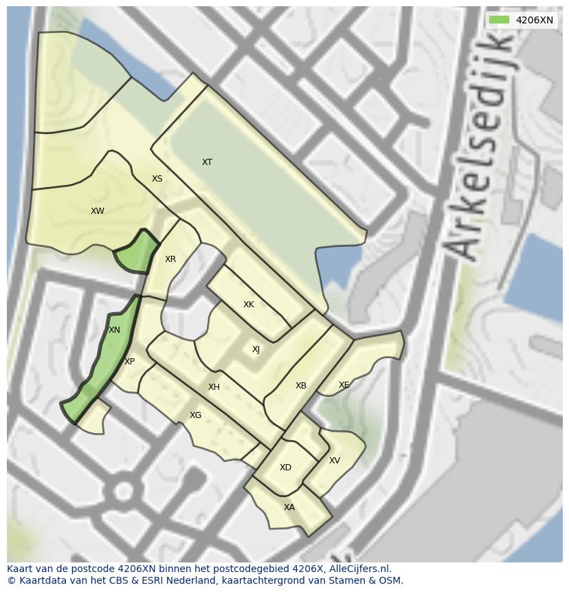 Afbeelding van het postcodegebied 4206 XN op de kaart.