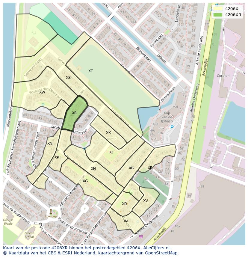 Afbeelding van het postcodegebied 4206 XR op de kaart.