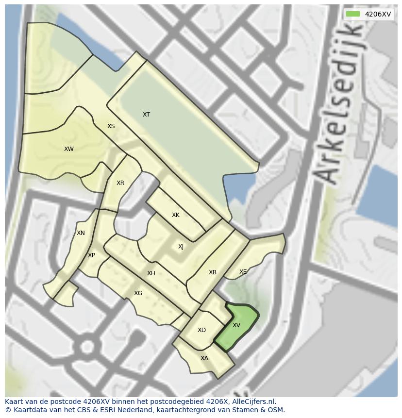 Afbeelding van het postcodegebied 4206 XV op de kaart.