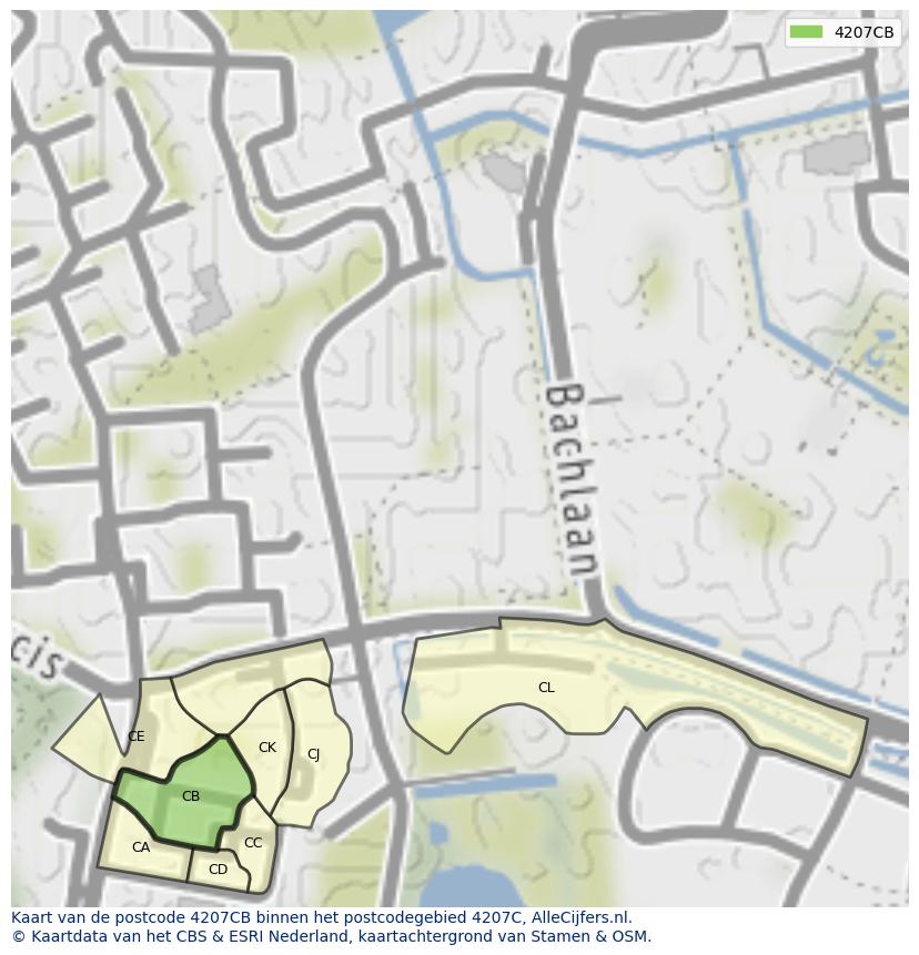 Afbeelding van het postcodegebied 4207 CB op de kaart.