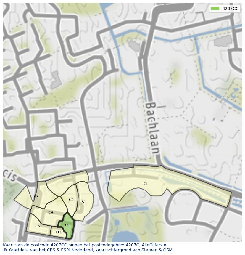 Afbeelding van het postcodegebied 4207 CC op de kaart.