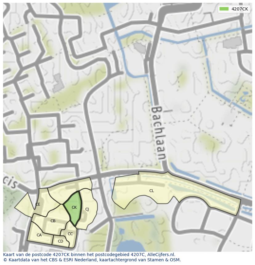 Afbeelding van het postcodegebied 4207 CK op de kaart.