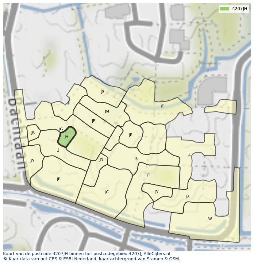 Afbeelding van het postcodegebied 4207 JH op de kaart.