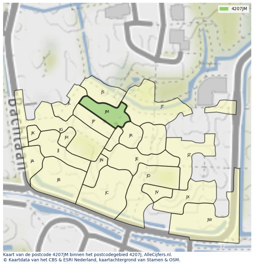 Afbeelding van het postcodegebied 4207 JM op de kaart.