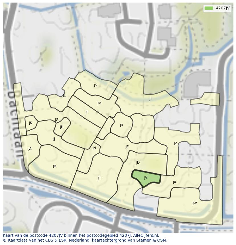 Afbeelding van het postcodegebied 4207 JV op de kaart.