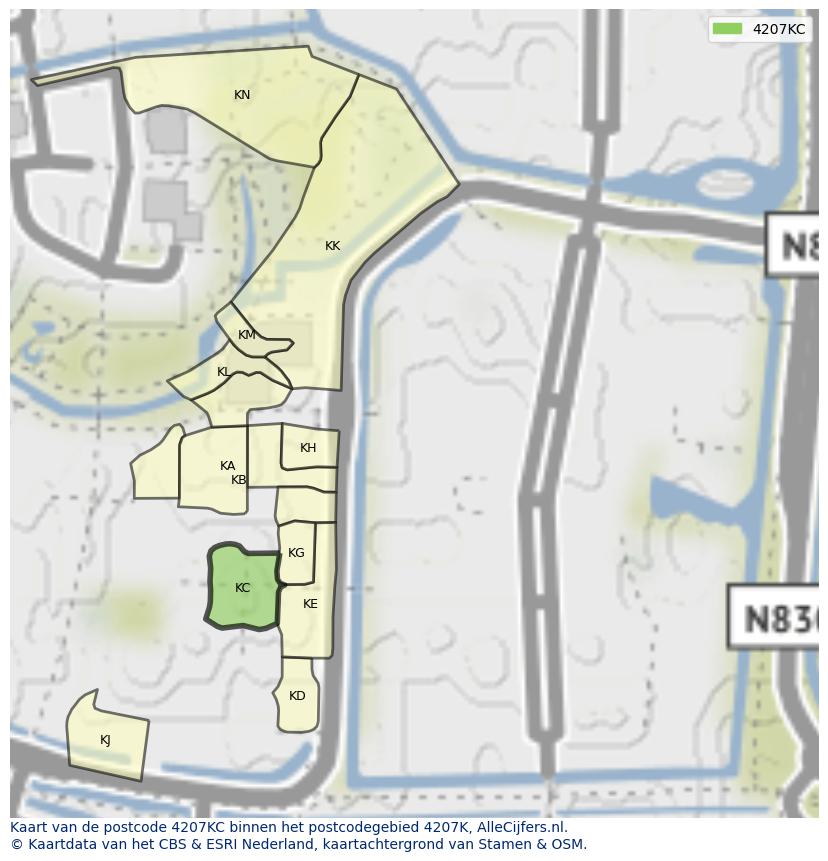 Afbeelding van het postcodegebied 4207 KC op de kaart.