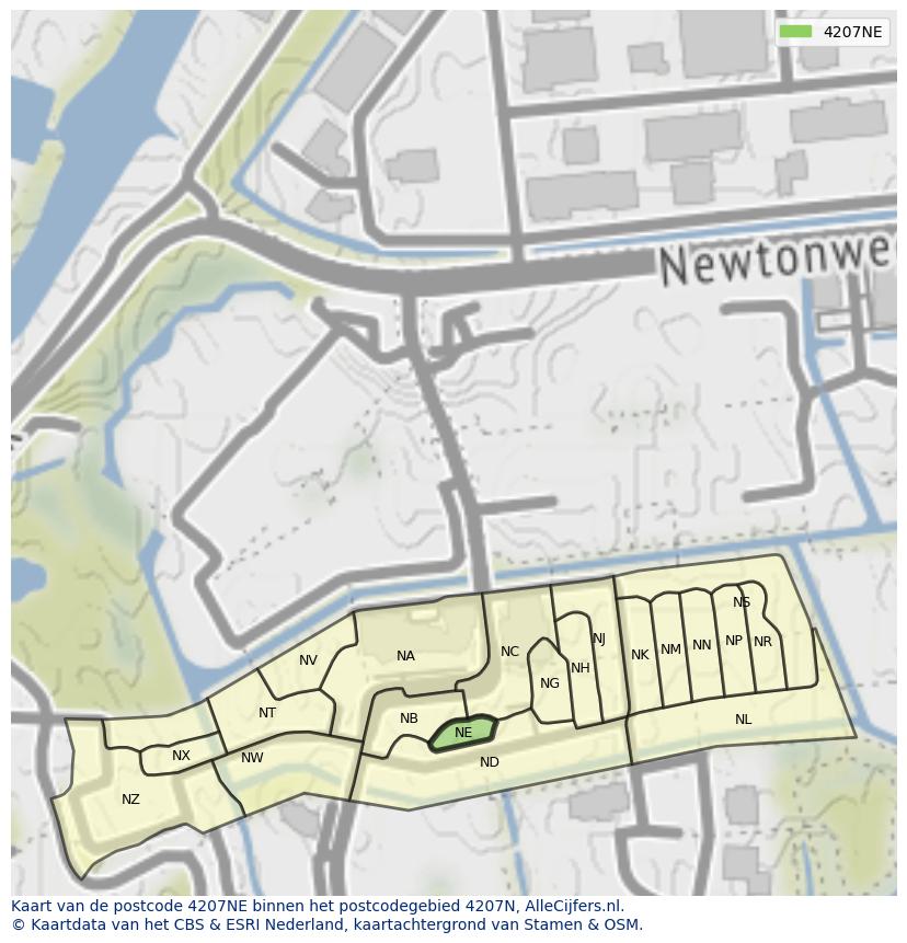 Afbeelding van het postcodegebied 4207 NE op de kaart.