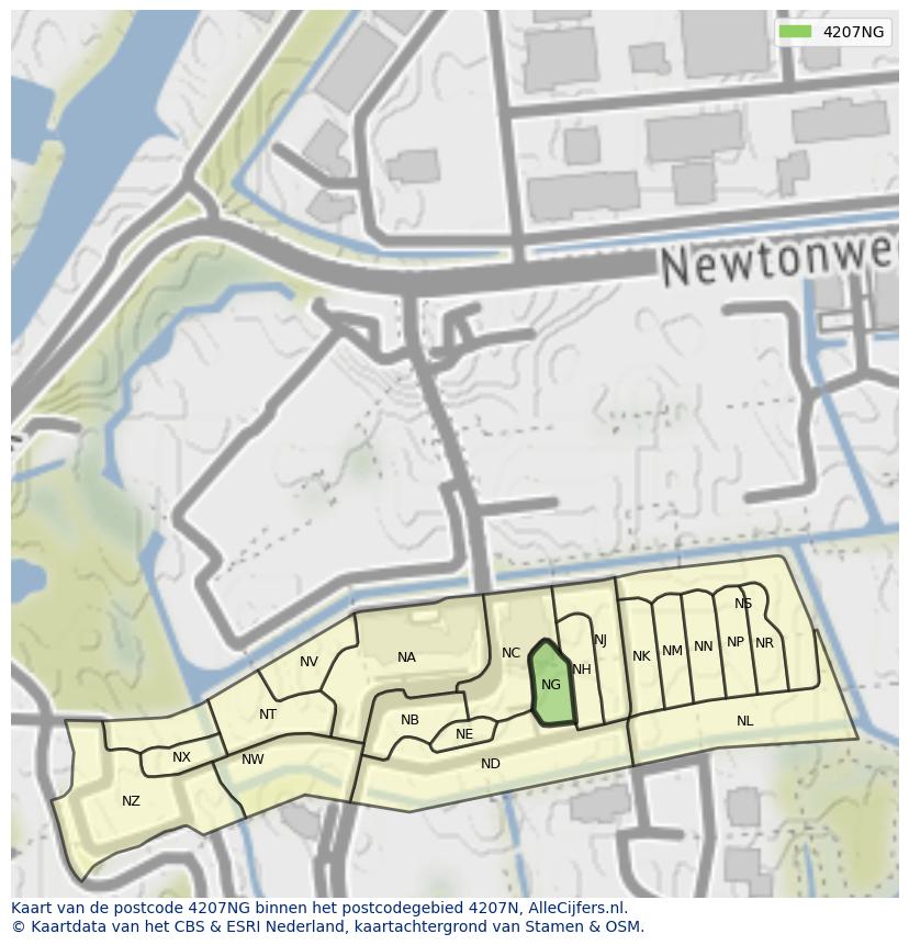 Afbeelding van het postcodegebied 4207 NG op de kaart.