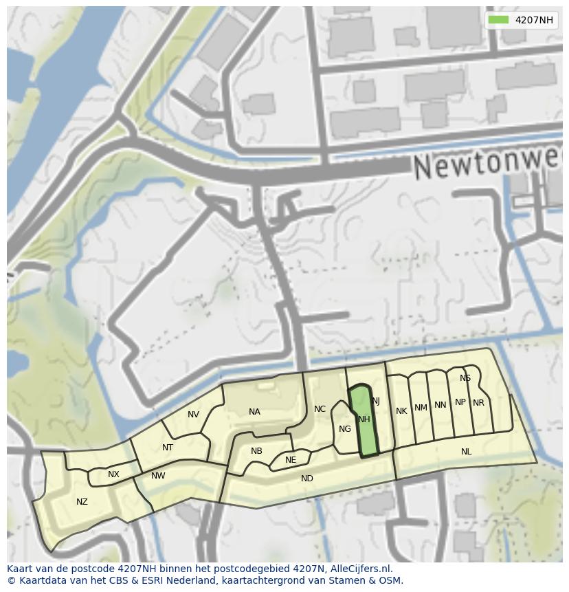 Afbeelding van het postcodegebied 4207 NH op de kaart.